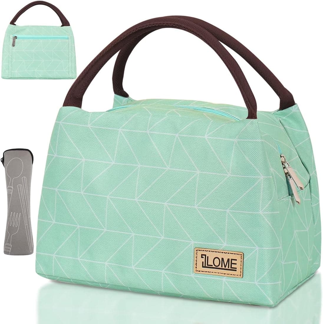 iLOME Insulated cooler lunch bag for lunch, Waterproof Lovely Canvas Lunch Bag, Perfect size lunch bag for lunch box for Men & Women Work Picnic or Travel (Large Green)