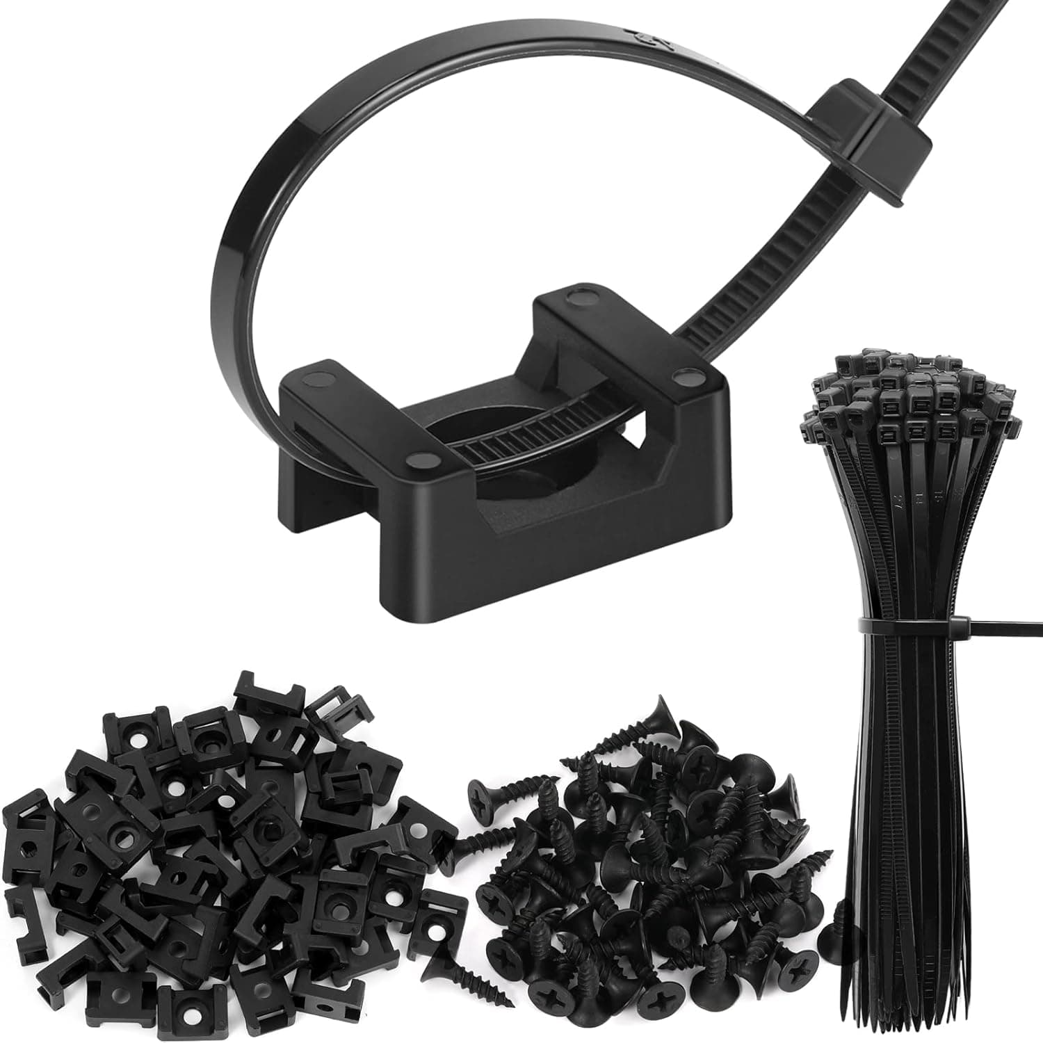 100 Pack Cable Tie Mount With Screw, 0.9*0.6 inch Saddle Type Zip Ties Holder,Black Wall Anchor For Wire Management,Electronic Cord Organizer Clip