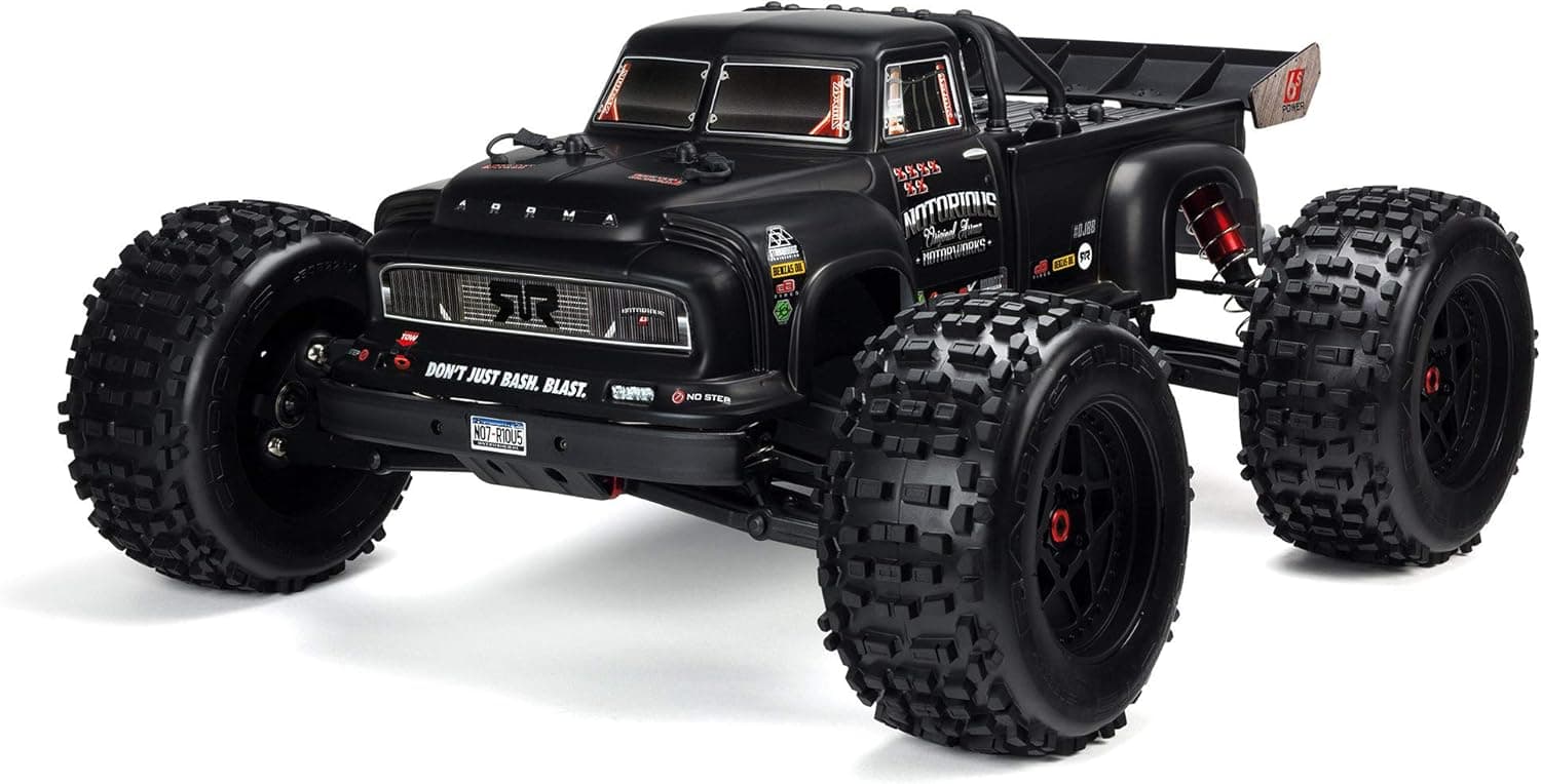 ARRMA Notorious 1/8 Scale BLX Brushless 4WD RC Stunt Truck RTR (6S Lipo Battery Required) with 2.4GHz STX2 Radio, ARA106044T1 (Black)