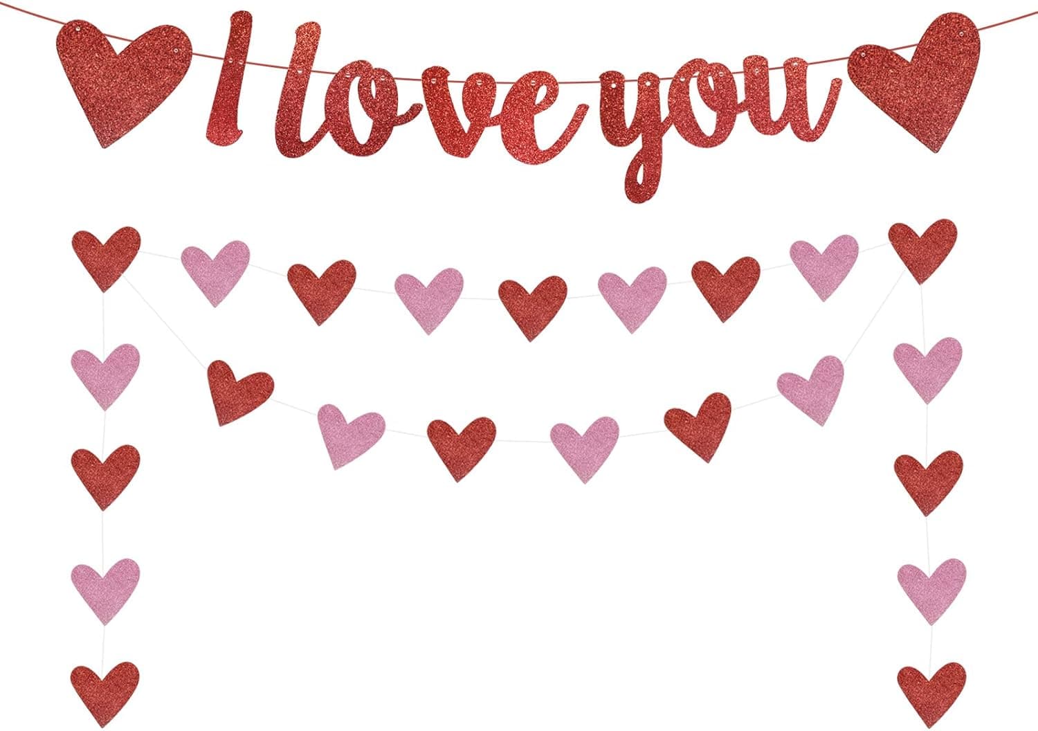 I Love You Banner, Red Glittery Valentines Day Party Decorations, Engagement, Wedding Anniversary Party Decorations, Valentines Day Photo Props, Heart Decorations, Valentines Day Fireplace Decor