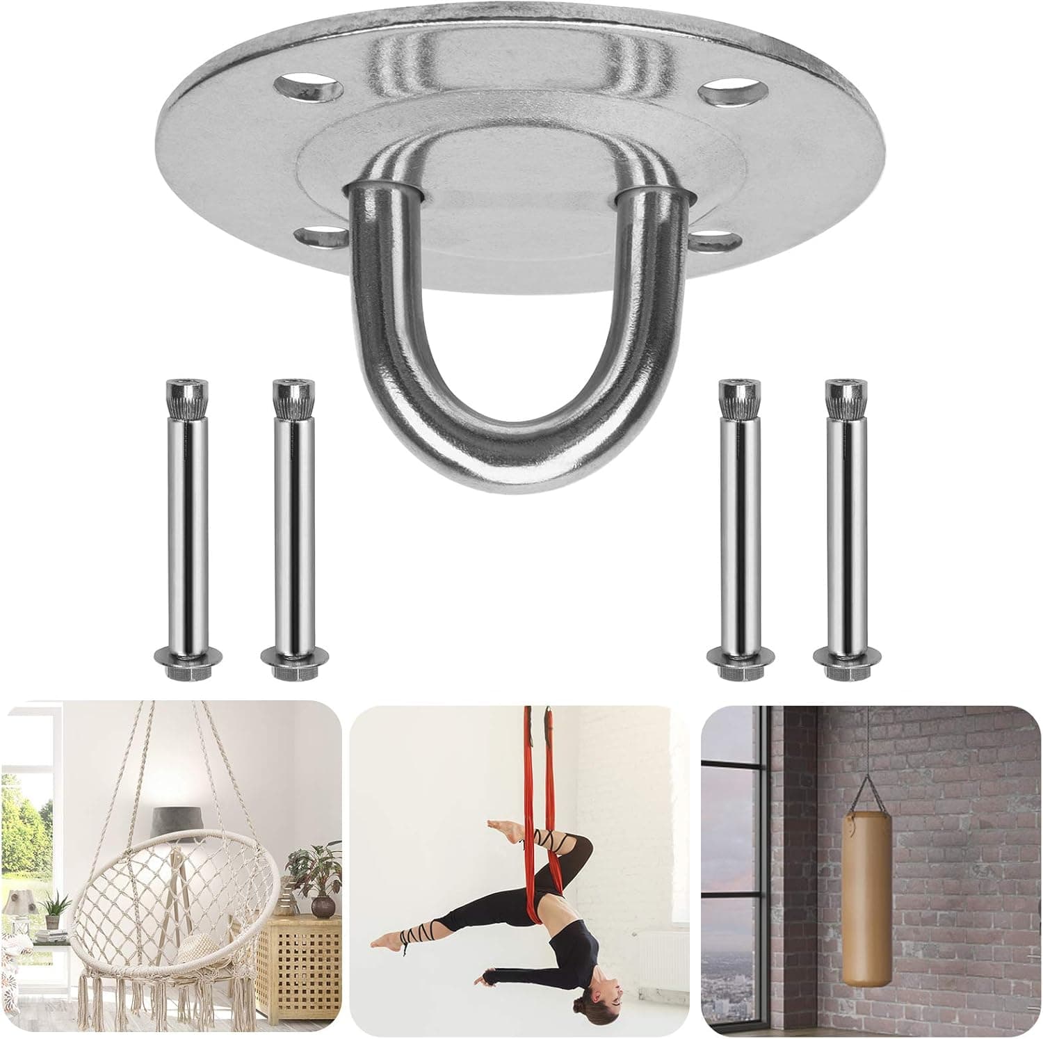 Yueetc Heavy Duty Swing Hangers, Stainless Steel Swing Hooks Set, Heavy Bag Hangers Mount for Concrete Playground Porch Yoga Seat Trapeze Indoor Outdoor