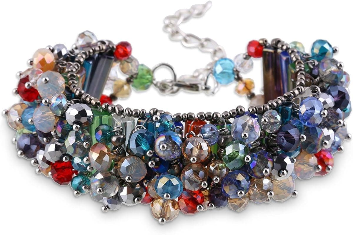 KAYMEN FASHION JEWELLERY Multi-Layers Crystal Handmade Chunky Choker Necklace for Women Statement Necklace Wedding Party Jewelry