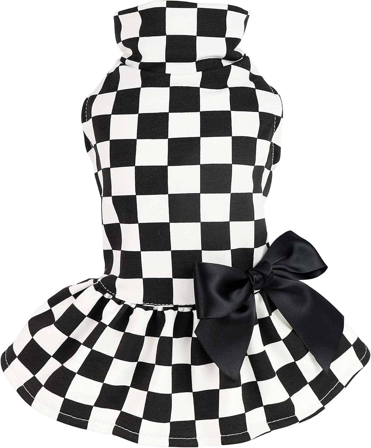 Fitwarm Checkered Plaid Dog Dresses Lightweight Turtleneck Doggie Skirt Pet Winter Clothes Puppy Girl One-Piece with Bowknot Breathable Doggy Dress Cat Outfits Apparel White X-Small