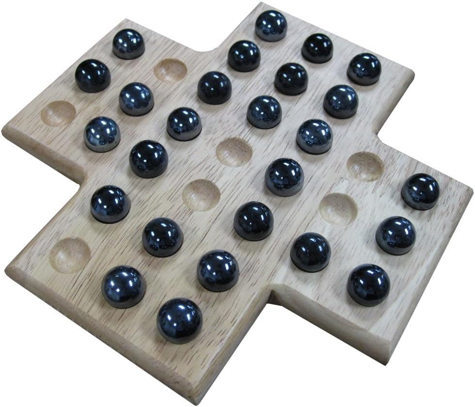 Sean Wood Cross Solitaire Board Game with Marble Pieces