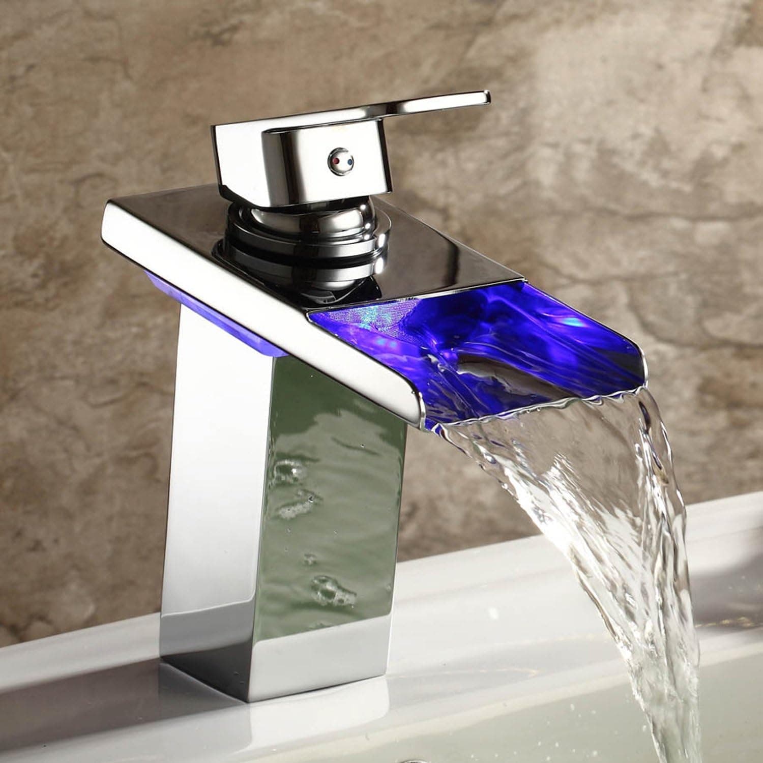 LightInTheBox Bathroom Water Faucet One Hole LED Bathroom Sink LED Waterfall Faucet Changing Temperature Control Light Color Mixer Polished Chrome Tap (1PC)