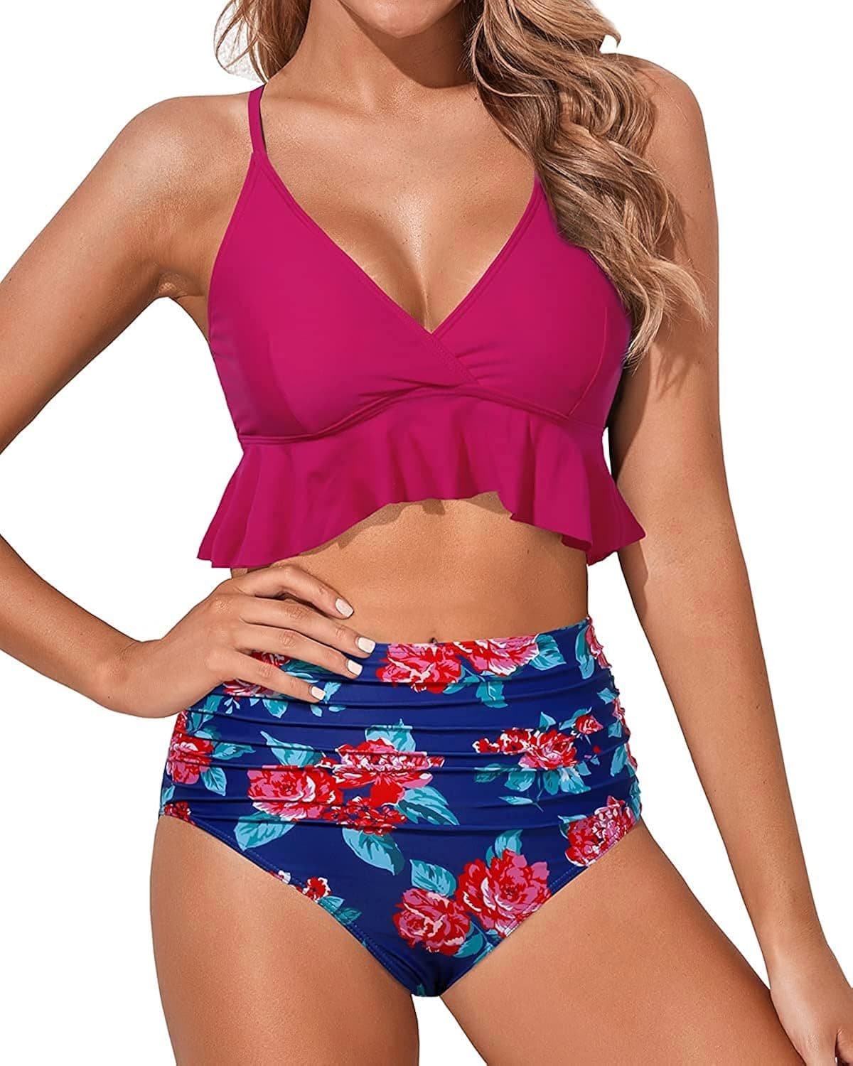 Tempt Me Women Two Piece Ruffle High Waist Bikini Swimsuit