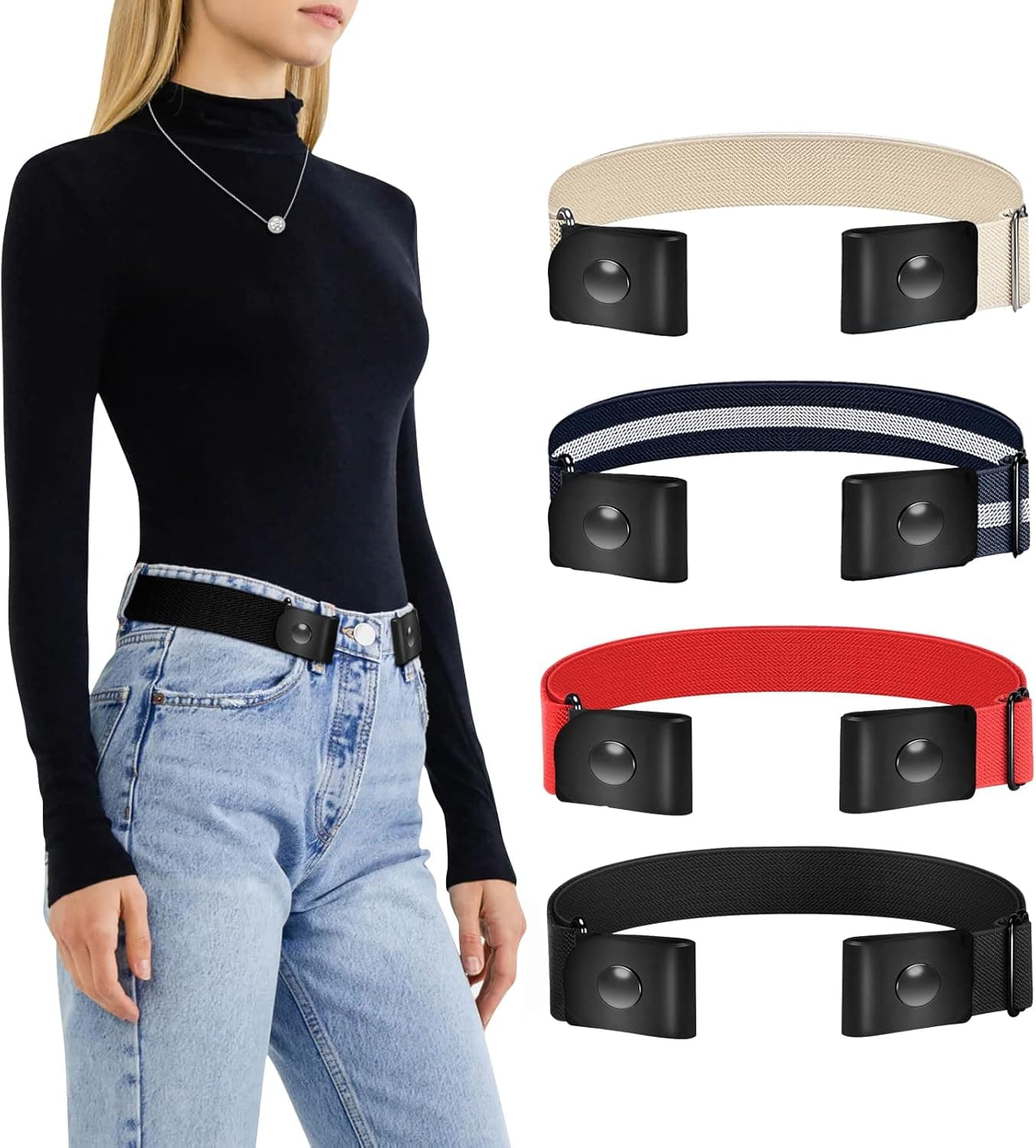 TOURZOO Buckle Free Elastic Belt Invisible No Buckle Stretch Slim Waist Belt For Jean Pants,Dresses, Women/Men,No Bulge