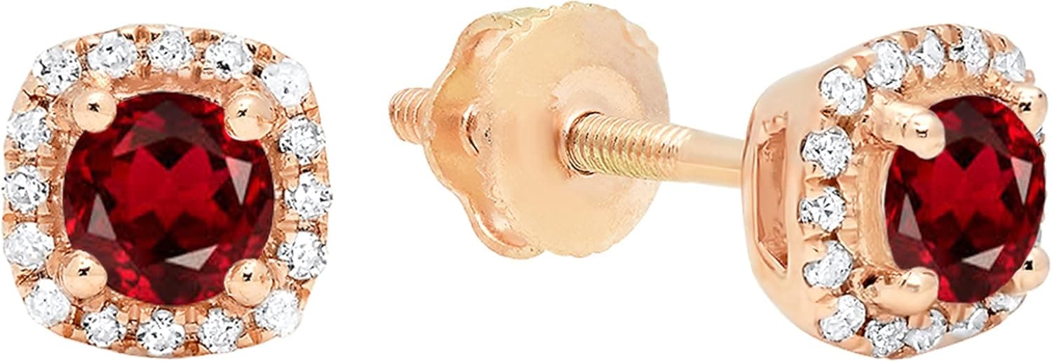 Dazzlingrock Collection 3.5 mm Each Round Gemstone & White Diamond Ladies Halo Style Screwback Stud Earrings | 10K Gold