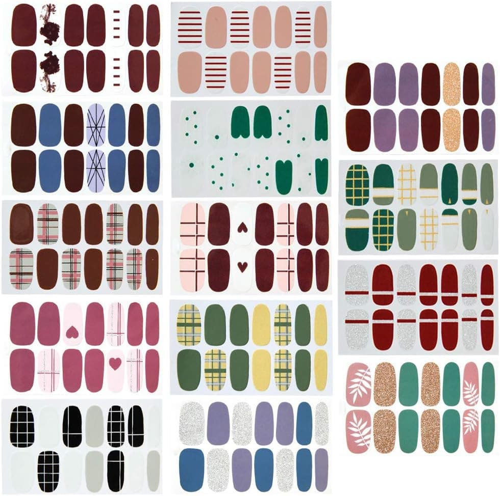 14 Sheets Full Wraps Nail Polish Stickers,Self-Adhesive Nail Art Decals Strips Manicure Kits Nail Art Designs