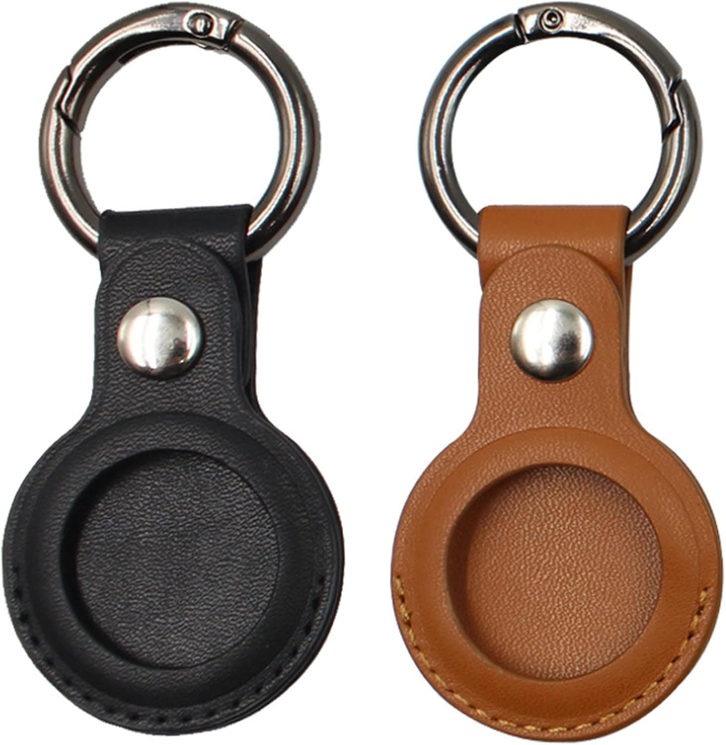 2 Pcs Airtags Protective Cover, for Apple Airtag Keychain, Airtag Leather Case, Airtags Holder Anti Lost Case, Bluetooth Tracker Case Protective Skin for Airtags (Black+ Brown)