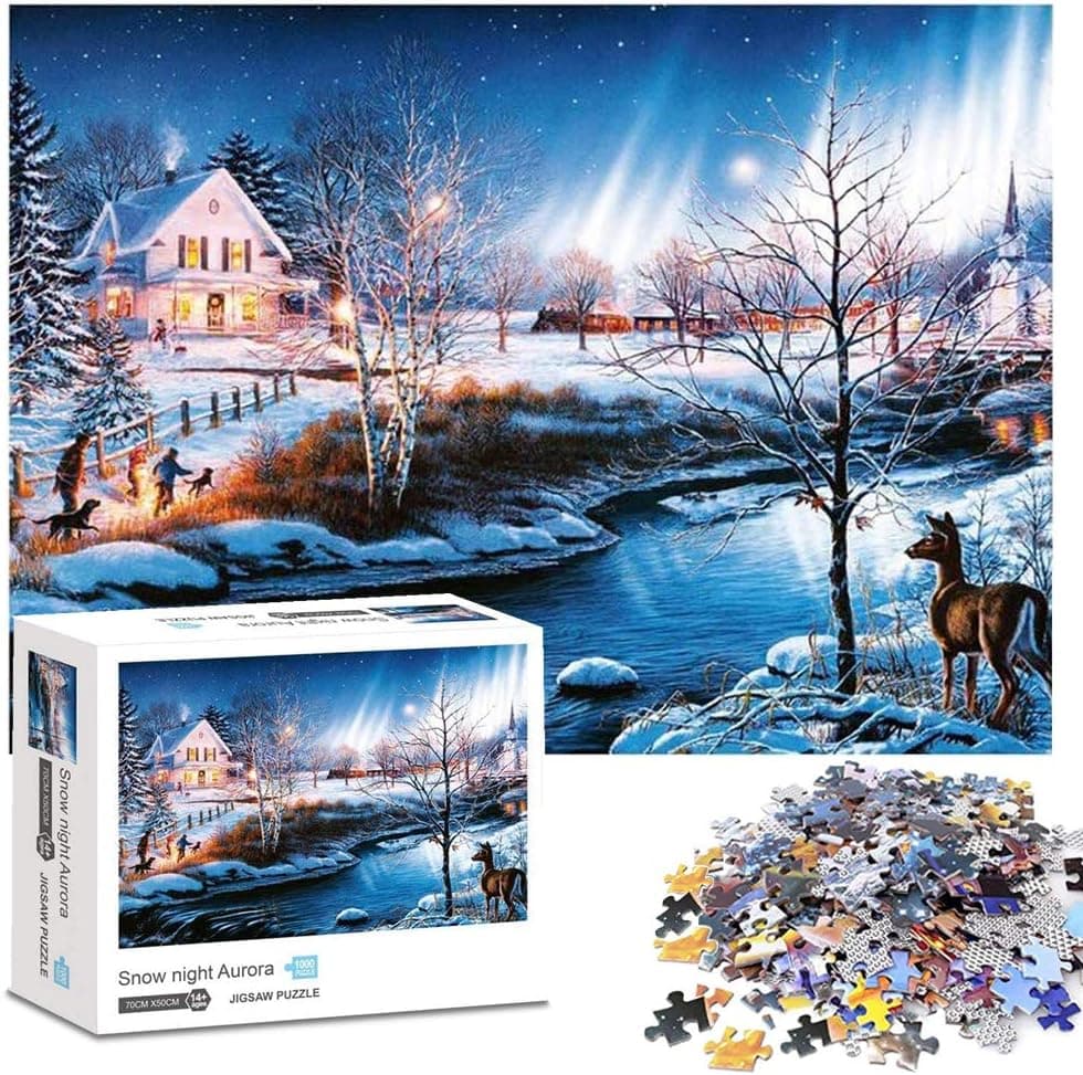 ZesNice 1000 Pcs Jigsaw Puzzles for Adults, Game Artwork Puzzle for Adults Teens, Snow Night Aurora Jigsaw Puzzles 1000 Pieces, Jigsaw Puzzle 1000 Pieces for Adults Brain IQ Developing Magical Game