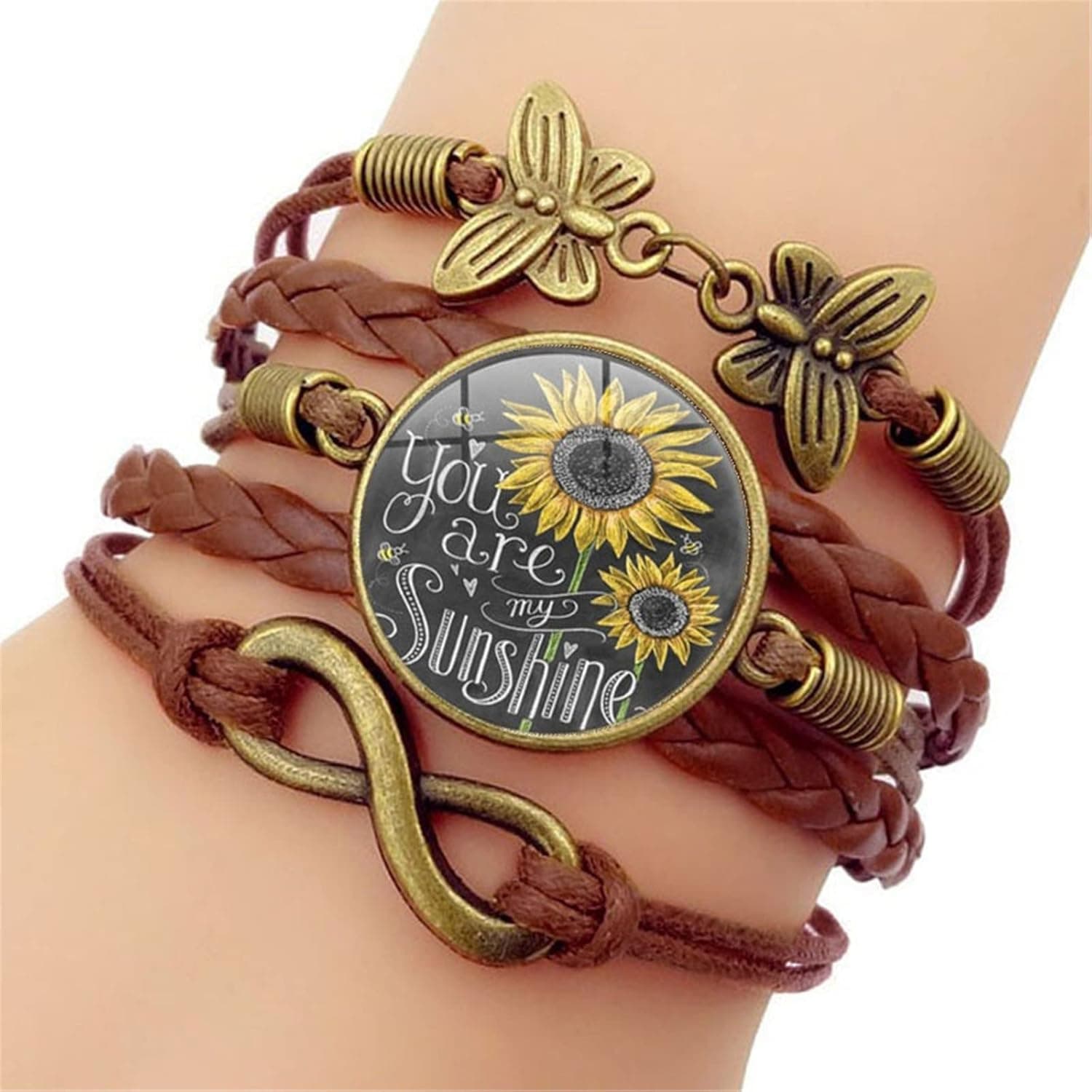 Leather Multi-Layer Wraps Bracelet,Boho Wide Buckle Wristband Bangle,Braided Cuff Bracelets for Women (Brown)