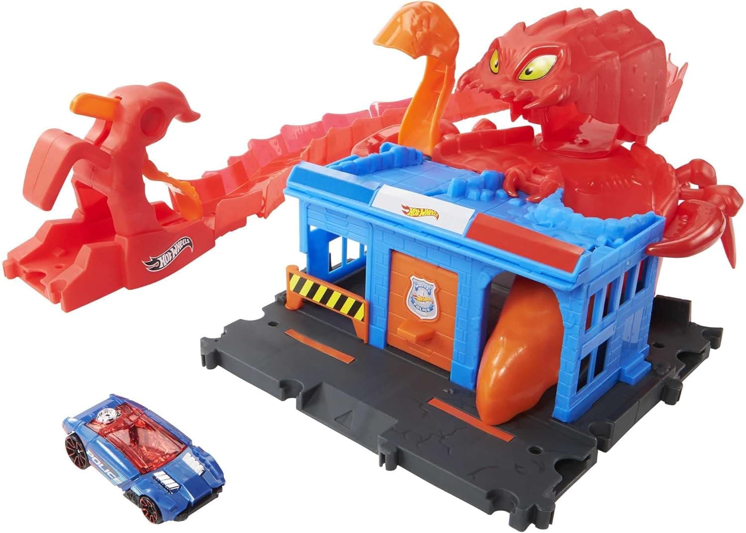 Hot Wheels Toy Car Track Set City Scorpion Flex Attack & 1:64 Scale Car, Bendable Tail Extends 2.5 Ft., Connects to Other Sets