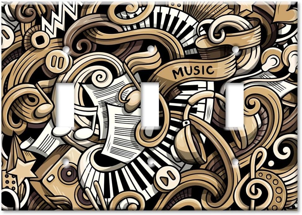 Art Plates Brand Triple Toggle Switch / Wall Plate - Musical Background