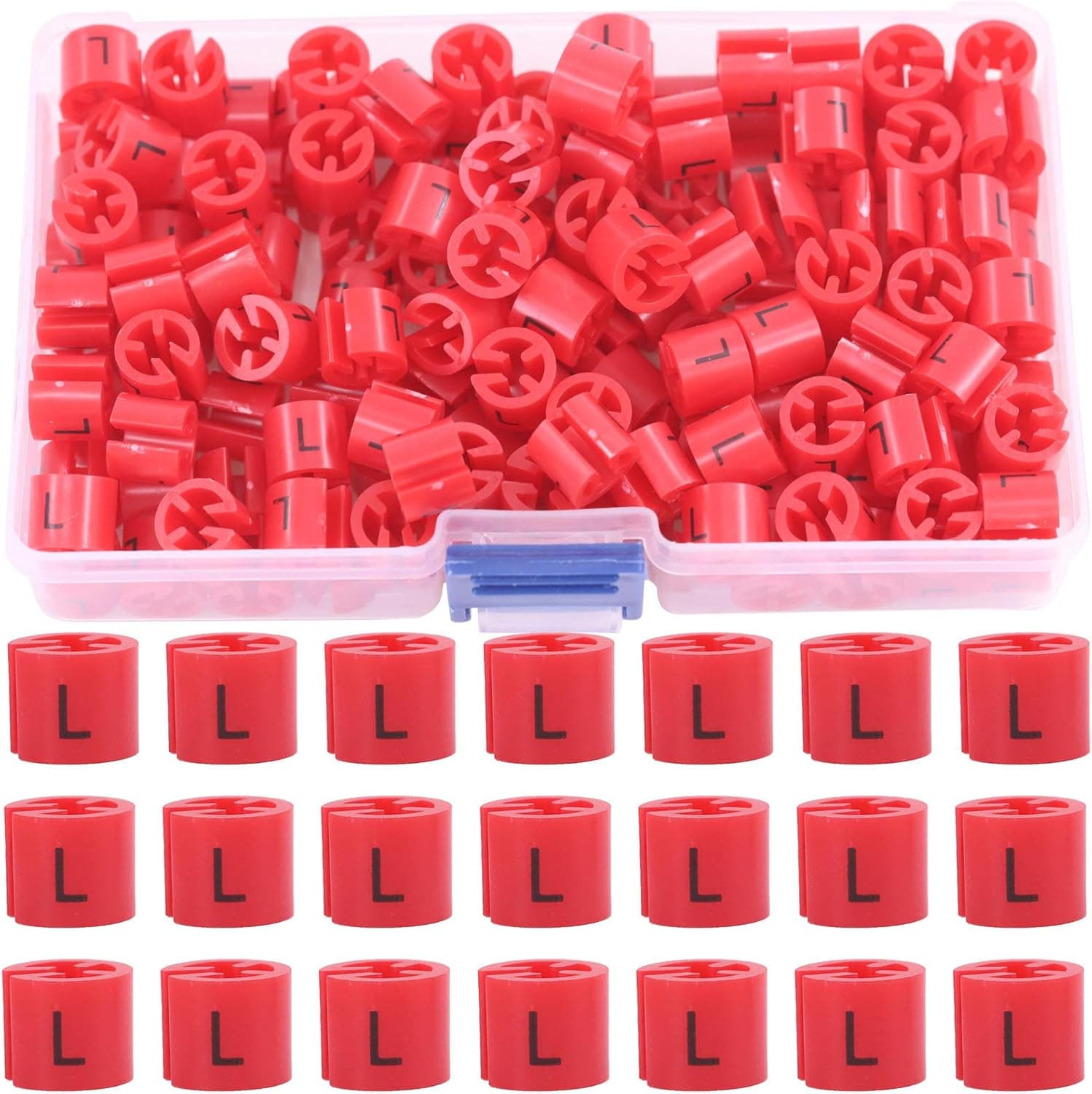 Swpeet 150Pcs Red【 Sizes L 】 Plastic Clothes Hanger Size Markers Color-Coding Hanger Sizes Hangers Tags Marker Garment Size for Wire Hangers Clothing Hangers with Storage Box