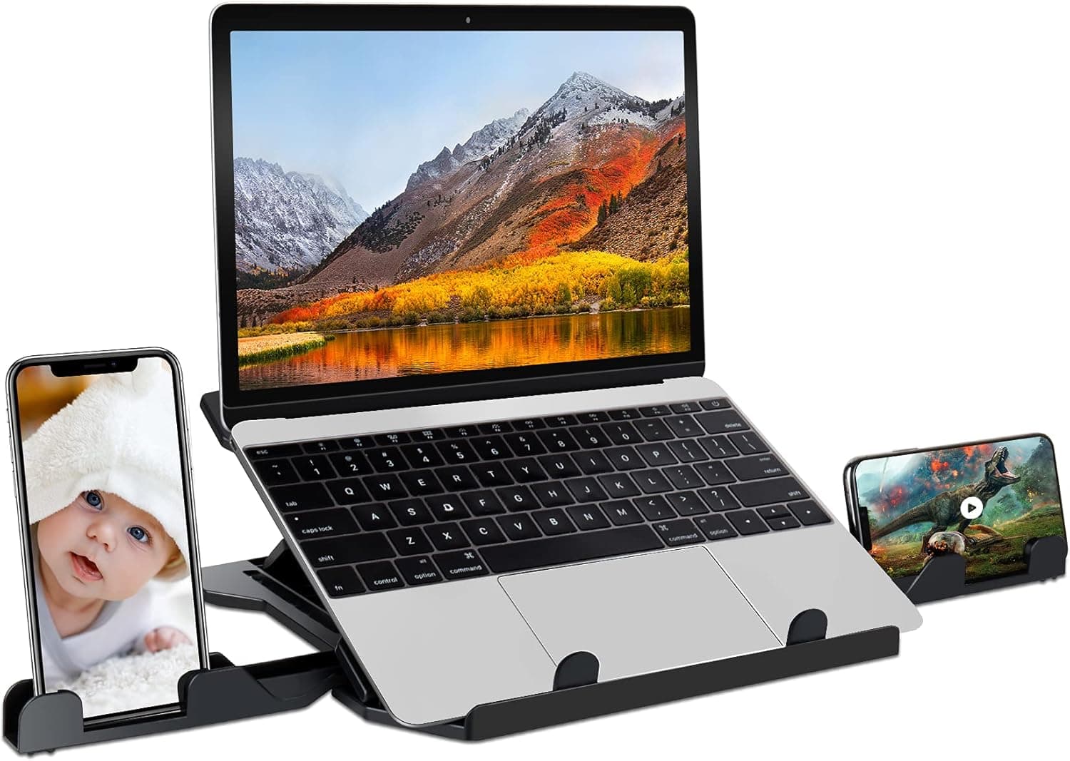 𝐋𝐩𝐨𝐚𝐤𝐞 Laptop Stand for Desk, Tablet Stand Holder, Adjustable Computer Stand for Laptop with 2 Phone Holders 8 Viewing Angles Compatible for 8"-18" iPad Laptop Kindle Surface Pro Book E-Reader