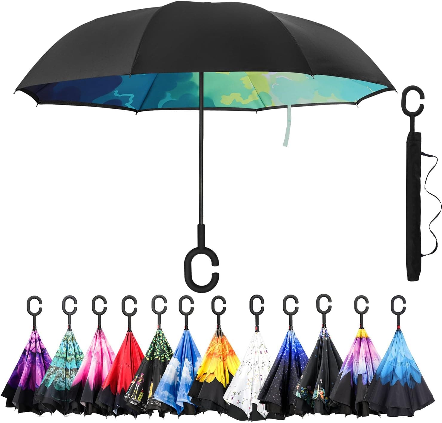 Amagoing Car Inverted Umbrella Double Layer Windproof Reverse Umbrella for Rain Sun