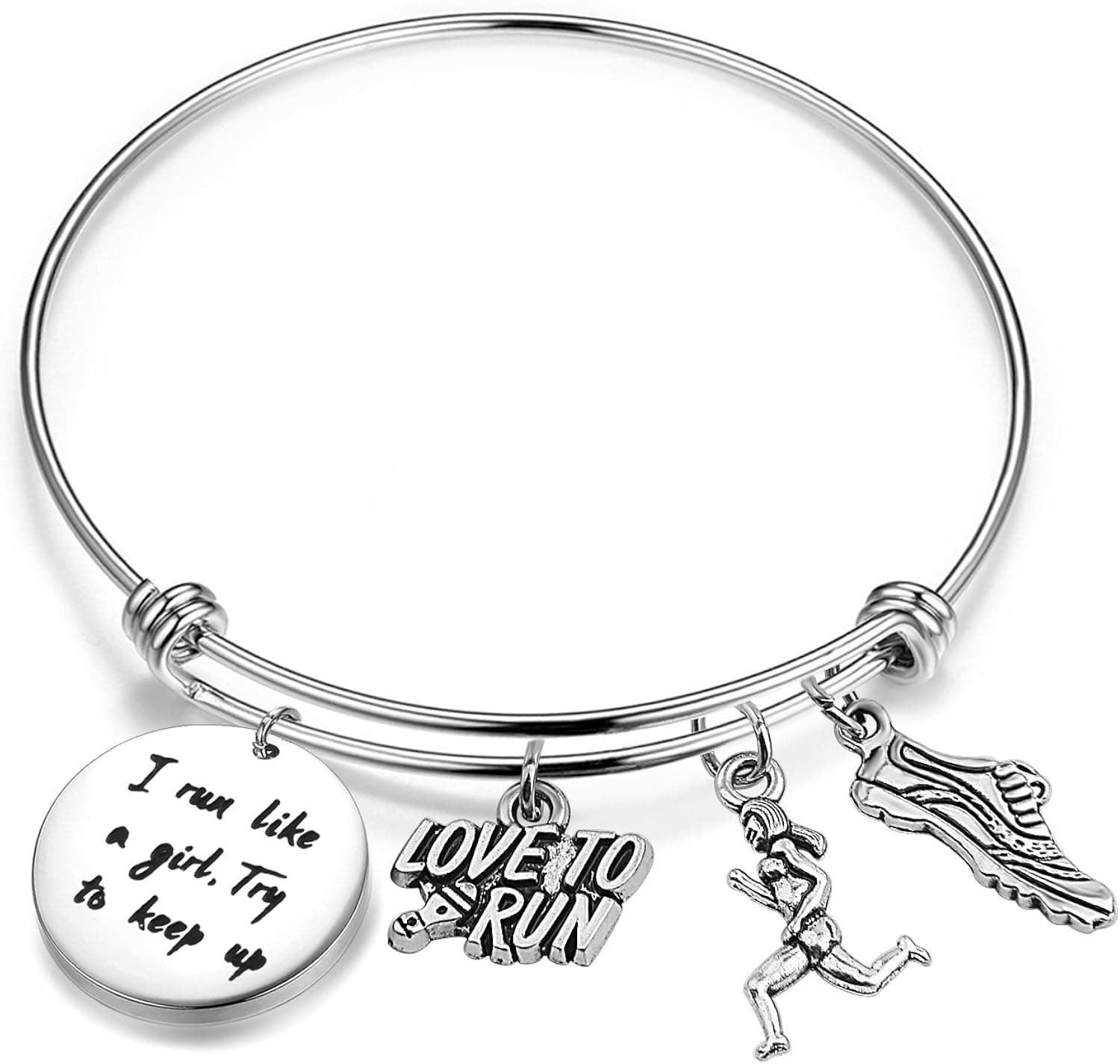 SEIRAA Runner Bracelet I Run Like A Girl Try to Keep Up Expandable Wire Bangle Running Jewelry Marathon Gift