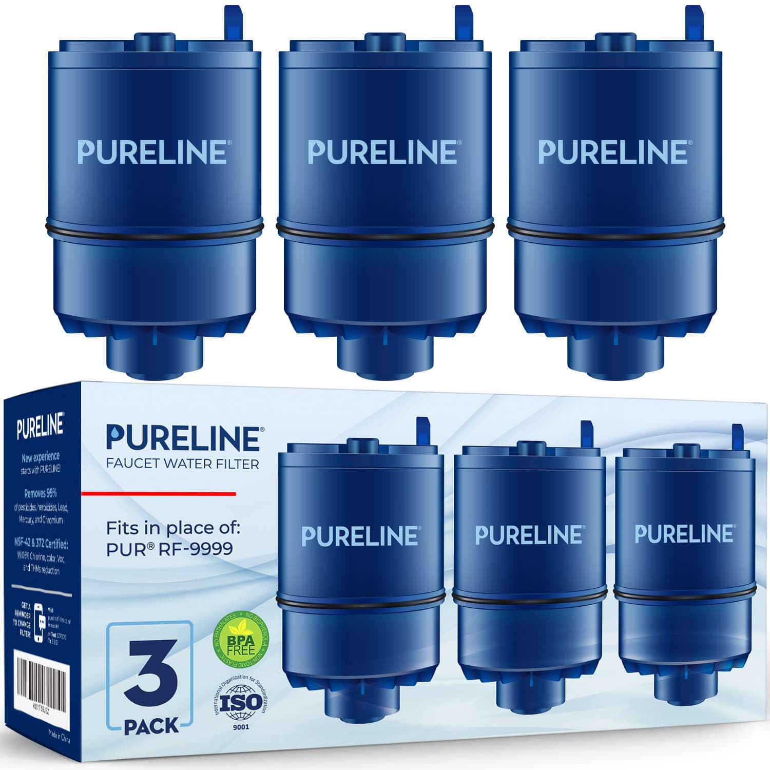 Pureline RF9999 Filter Replacement for Pur RF9999 Water Faucet Filters. Compatible with Pur Faucet Model FM-2500V, FM-3700, PFM150W, PFM350V, PFM400H, PFM450S (3 Pack)