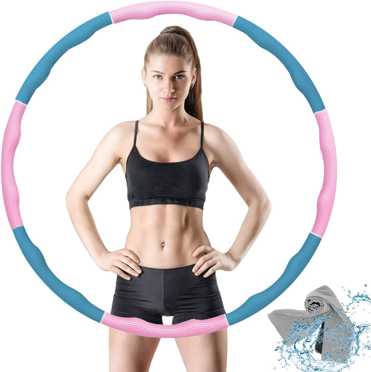 VANBAR Exercise Hoops for Adults, Fitness Hoop for Exercise, 8 Section Portable Detachable Soft Adjustable Sport Weighted Hoops, Lose Weight Fast and Fat Burning Healthy