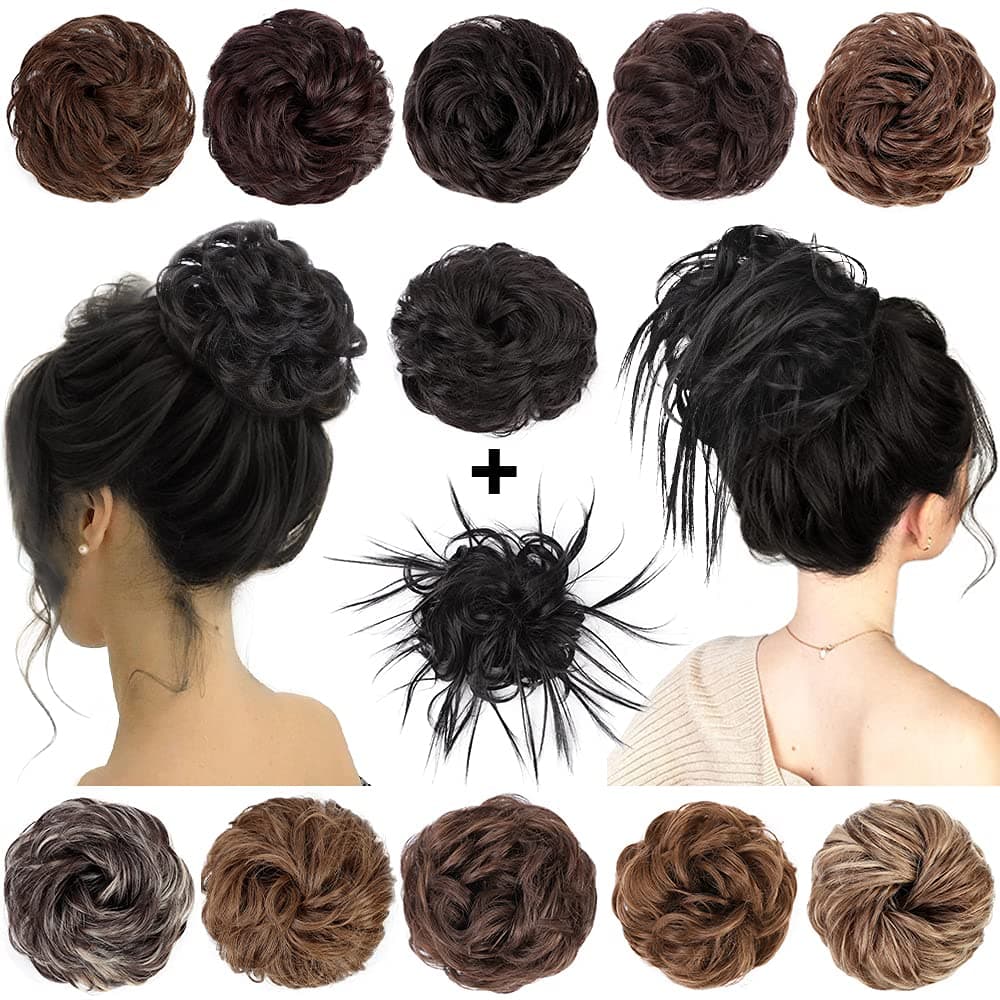 Earfodo Messy Bun Hair Pieces for Women 2 PCS Curly Wavy Hair Extension Messy Hair Chignon Synthetic Updo Hairpiece for Daily Wear (Color:2#)