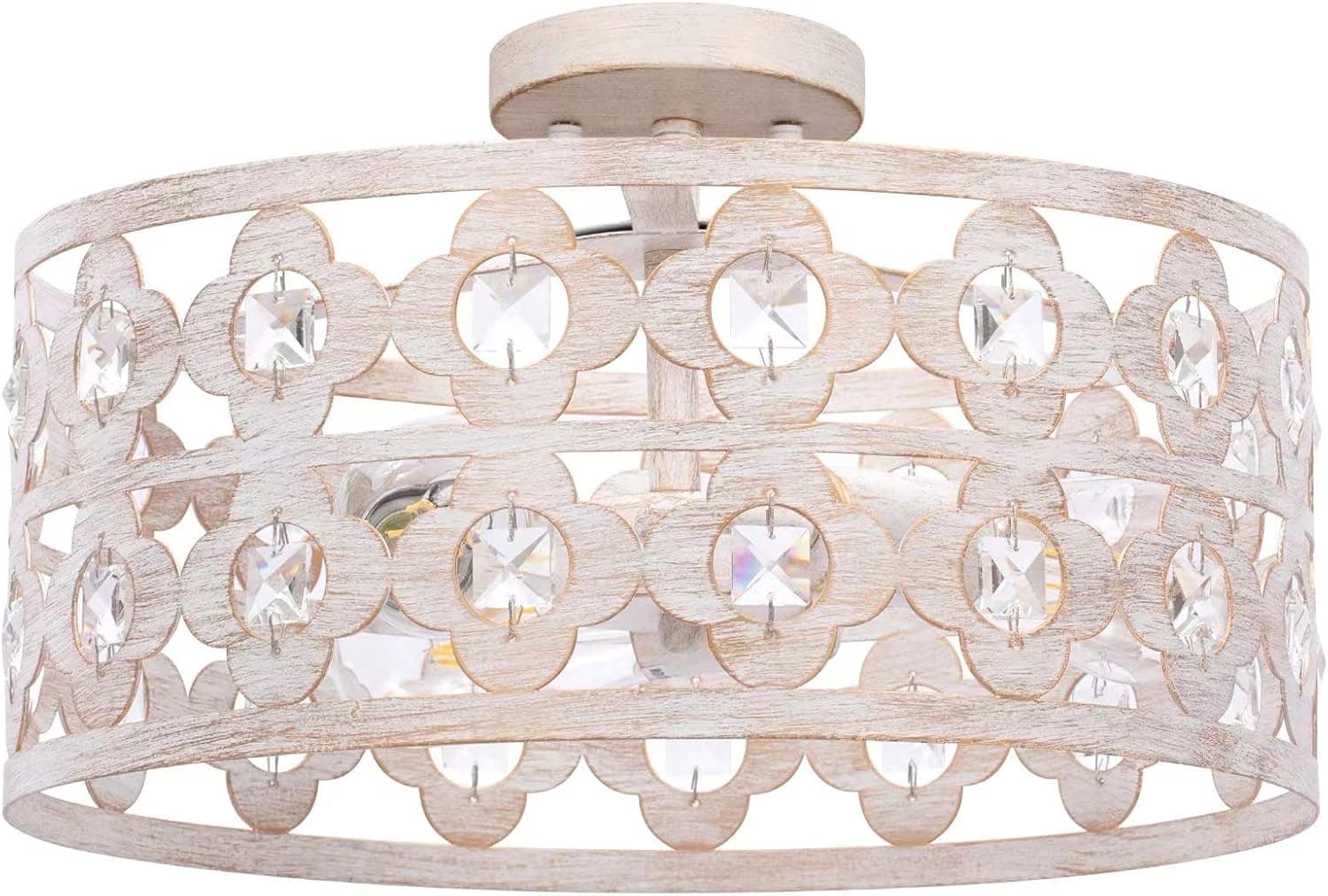 YM sky Semi Flush Mount Ceiling Light Fixture, Modern Farmhouse Lighting 6-Level Height, Antique White Finish Crystal Ceiling lamp for Kitchen, Dining Room, Hallway, Bedroom- 16 inch
