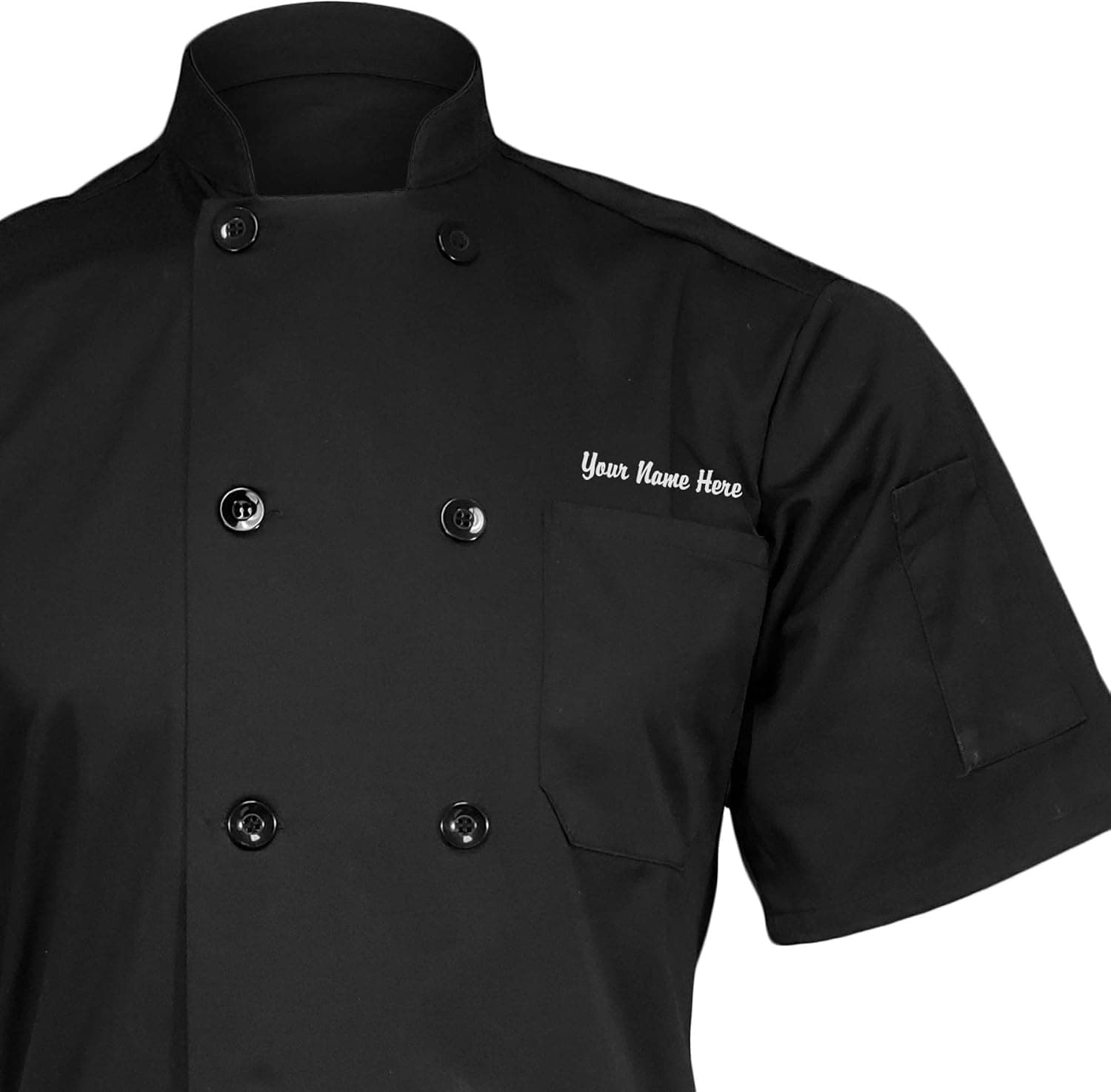 ChefsCloset Personalized Black Embroidered Short Sleeve Chef Coat Customized Chef Jacket Small