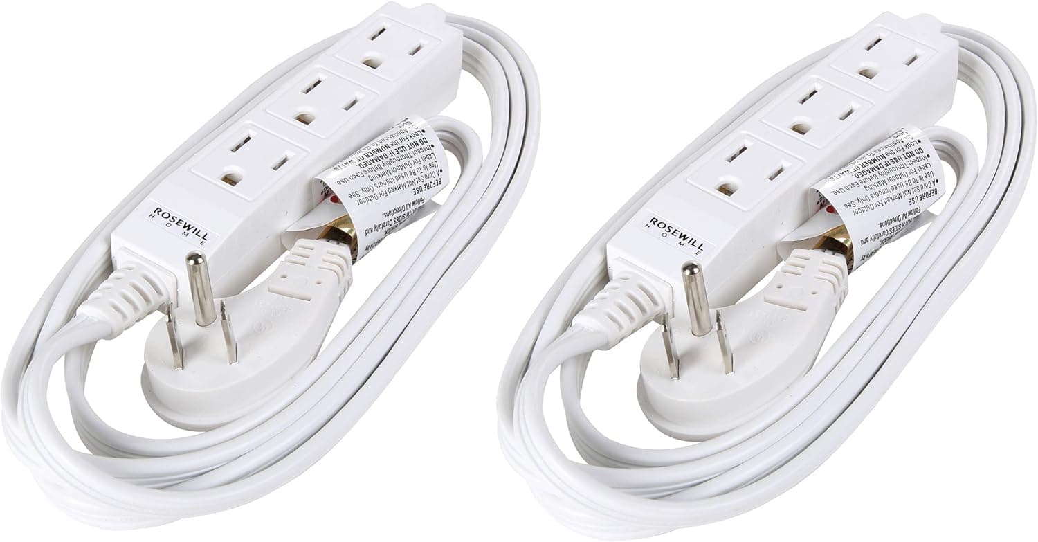 Rosewill 3-Outlet Power Strip with 6-Foot Cord and Flat Plug, UL Listed, 2-Pack White, RHSP-17003