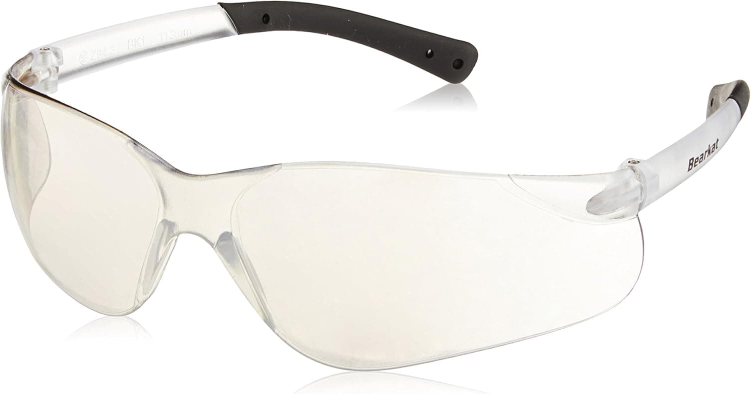 Crews BK119 Bearkat Polycarbonate Indoor/OutdoorClear Mirroe Lens Safety Glasses, Non-Slip Hybrid Black Temple Sleeve, 1 Pair