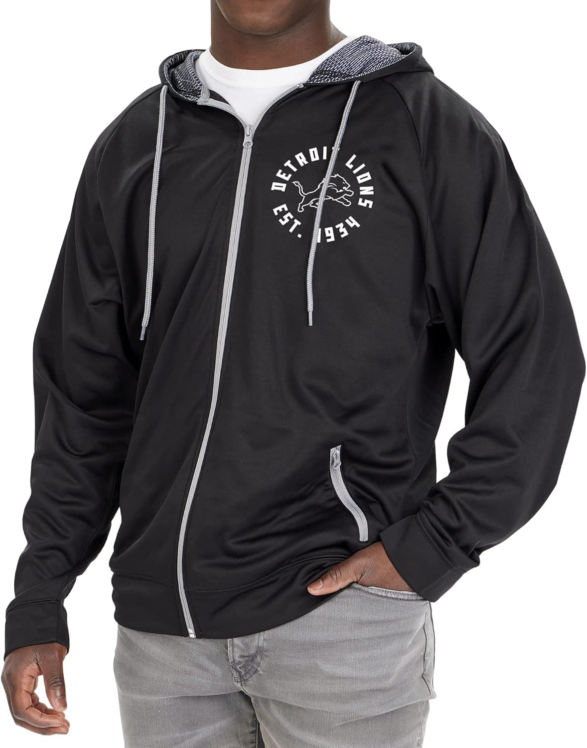 Zubaz Men's NFL Black Mono Full Zip Hoodie with Viper Print Details, Football Jacket