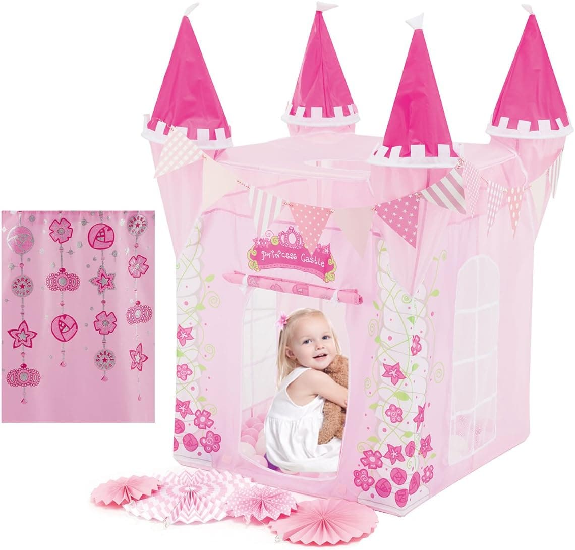 Princess Castle Tent, Artiron Girls Tent Indoor and Outdoor kids Play tents Playhouse Toys Gifts with Drawstring Backpack for 1-8 years old Girls (Pink Palace)