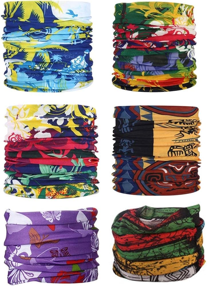 LOUTOC Headwear, Elastic Seamless Bandana Scarf, Neck Gaiter, Face Bandana Mask, Helmet Liner for Motorcycling, Hiking, Running, Yoga (6PCS-B Set)