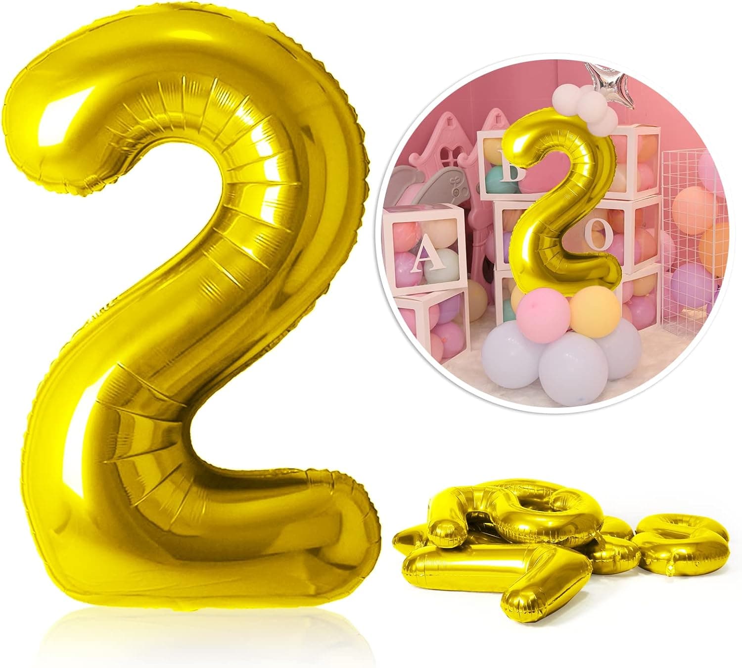 Gold Big 40 Inch Number Helium Balloons 0-9(Zero-Nine) Foil Mylar Giant Digit Balloon for Birthday Party Graduation Anniversary Decor 2 (Two)