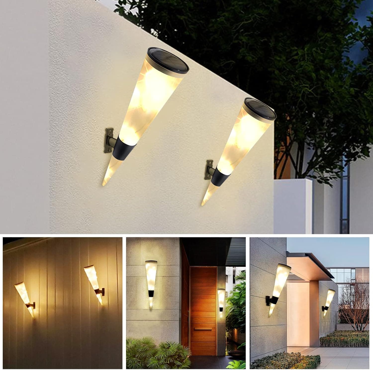 VILAWLENCE Wall Night Lamp, Solar Garden Wall Lamp Two-Color RGB, Cylindrical Torch Light, Outdoor Wall Decoration Night Light for Courtyard, Fence Lights(2pcs)