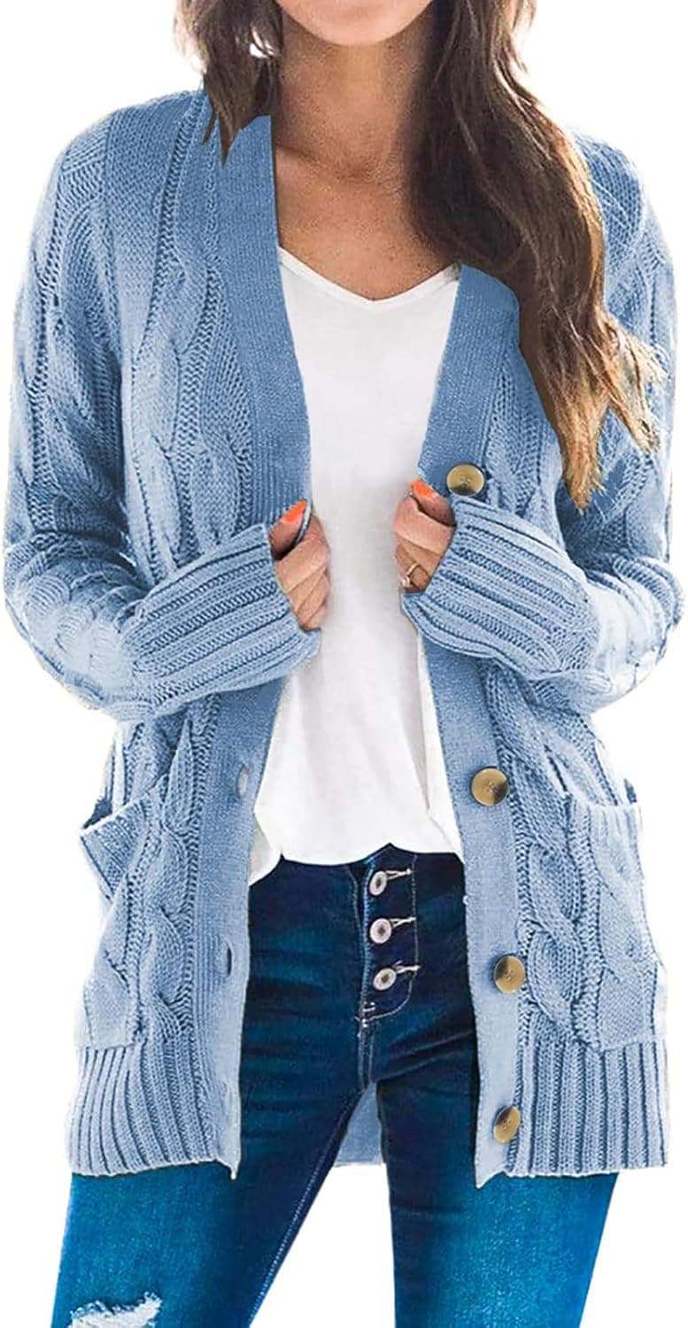 kenskan Women's Cardigan Long Sleeve Open Front Knitted Sweater Button Outwear Coat with Pockets
