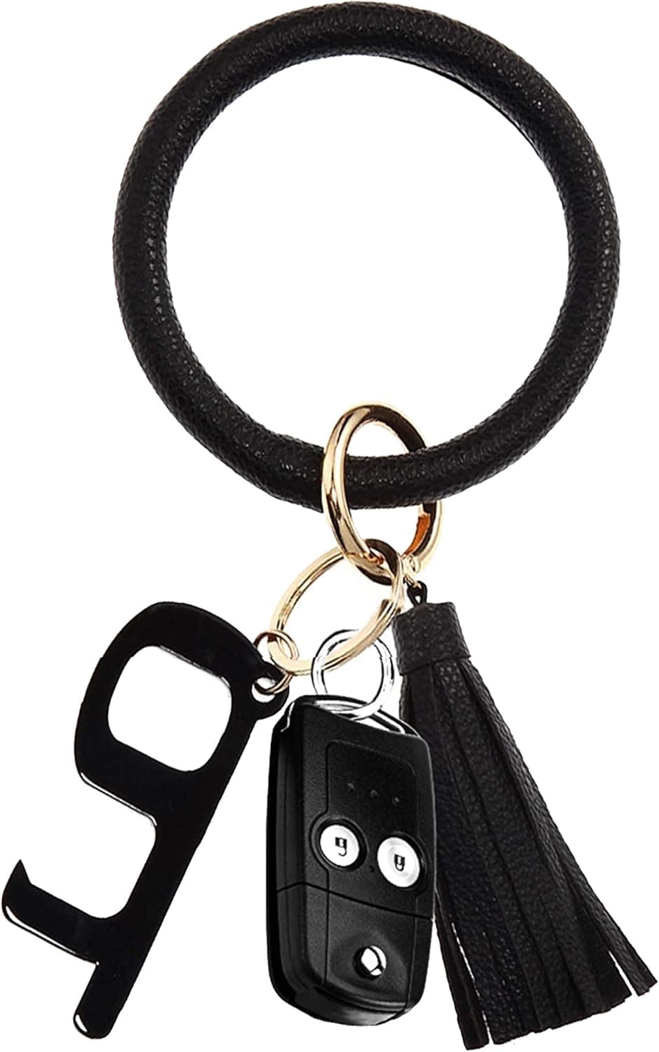 TIAO Wristlet Bangle keychain bracelet ring Key Leopard Print Round Key Ring Anti Contact Door Opener, Black, Small