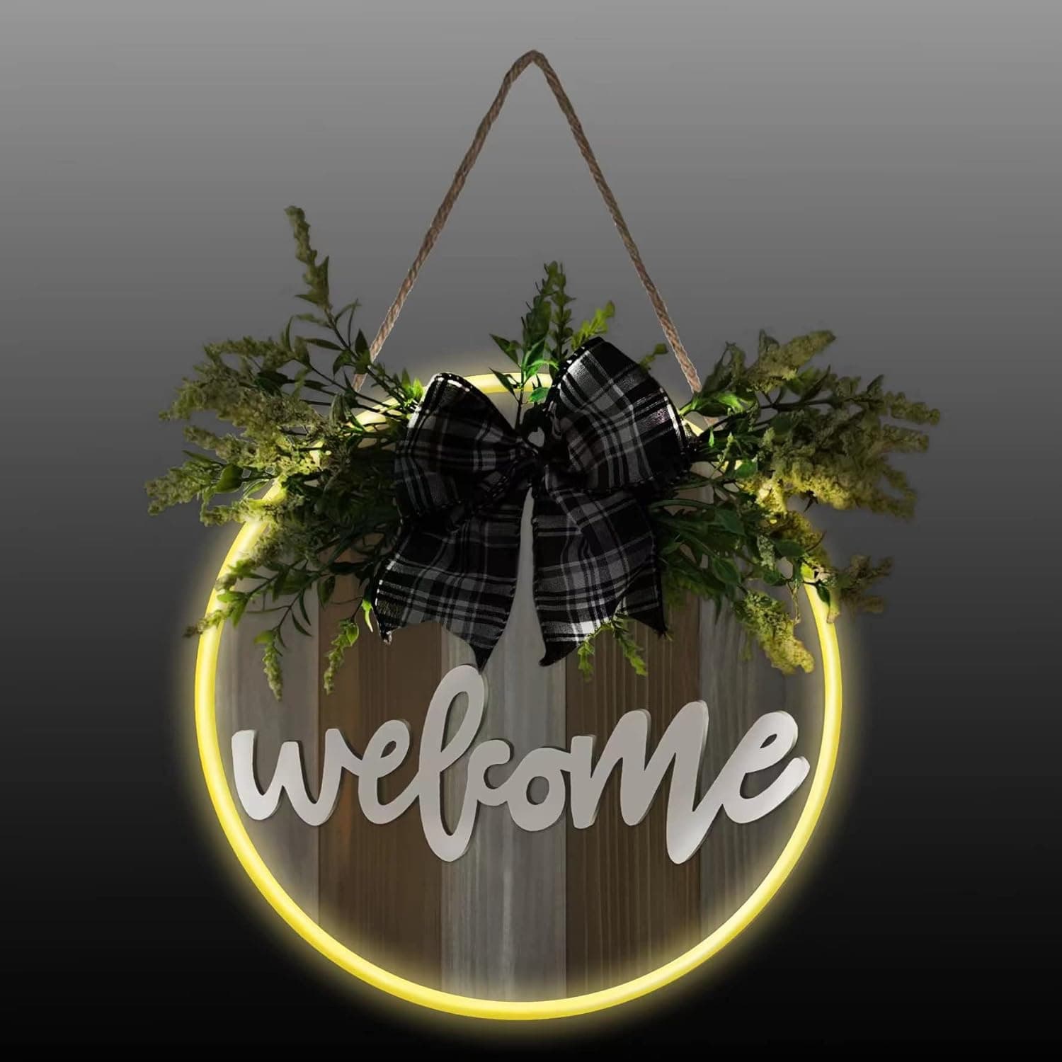 Romway Door Signs, Front Door Decor With 3D Led Lights Belt, Home sign, 12 Inch Welcome Sign, Welcome Sign For Front Door(No Battery)