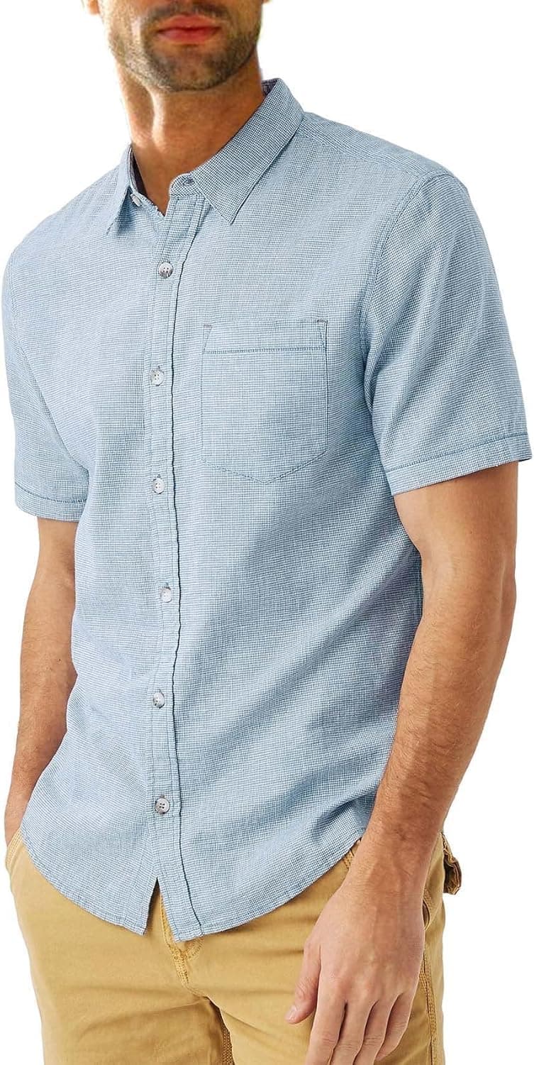 Mens Summer Casual Short Sleeve Button Down Shirt Work Classic Collar Tops with Pocket
