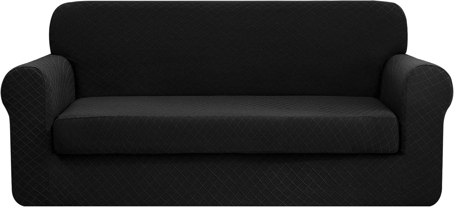 CHUN YI - Rhombus Sofa Cover 46 Stretch Sofa Slipcovers 2-Piece Couch Cover Furniture Protector Arm Chair Loveseat Coat Soft High Elastic Material, Checks Spandex Rhombus Fabric(Medium,Black)