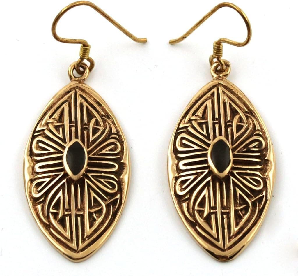 LynnAround Bronze Bohemian Hippie Boho Semi Precious Gemstone Inlay Drop Dangle Earrings Vintage Thailand Jewelry