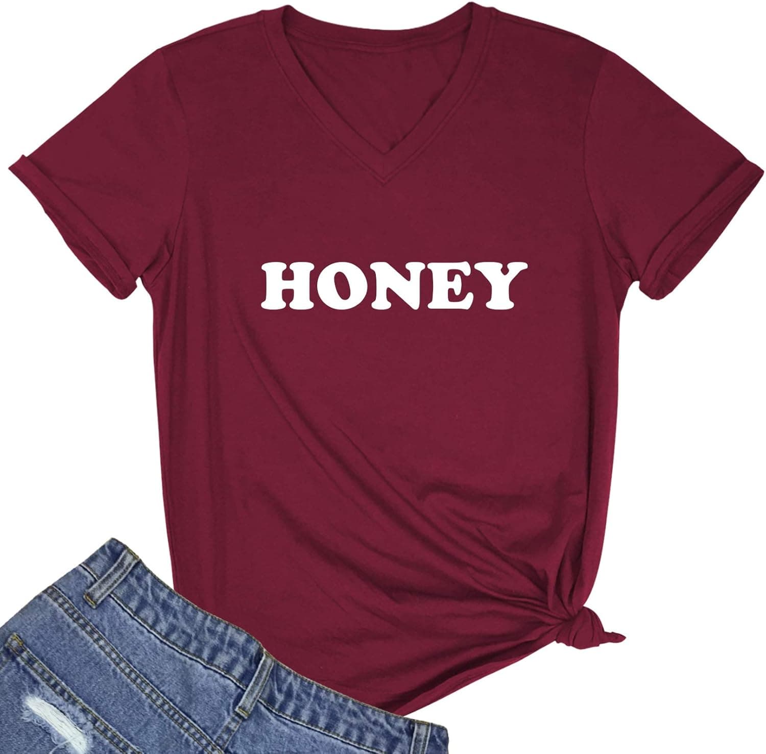 SELECTEES Women Graphic Honey V-Neck T Shirt Cute Tops for Teen Girls