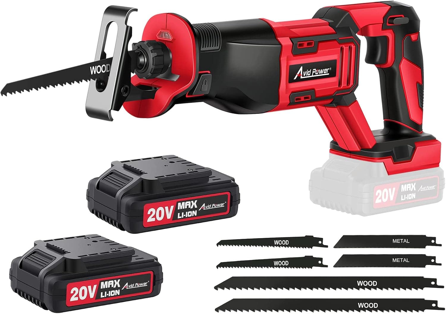 AVID POWER Reciprocating Saw, 20V Cordless Reciprocating Saw with Two 2.0Ah Batteries and Charger, 6 Saw Blades, Variable Speed, Battery Powered Saw for Woods/Metal/Plastic Cutting
