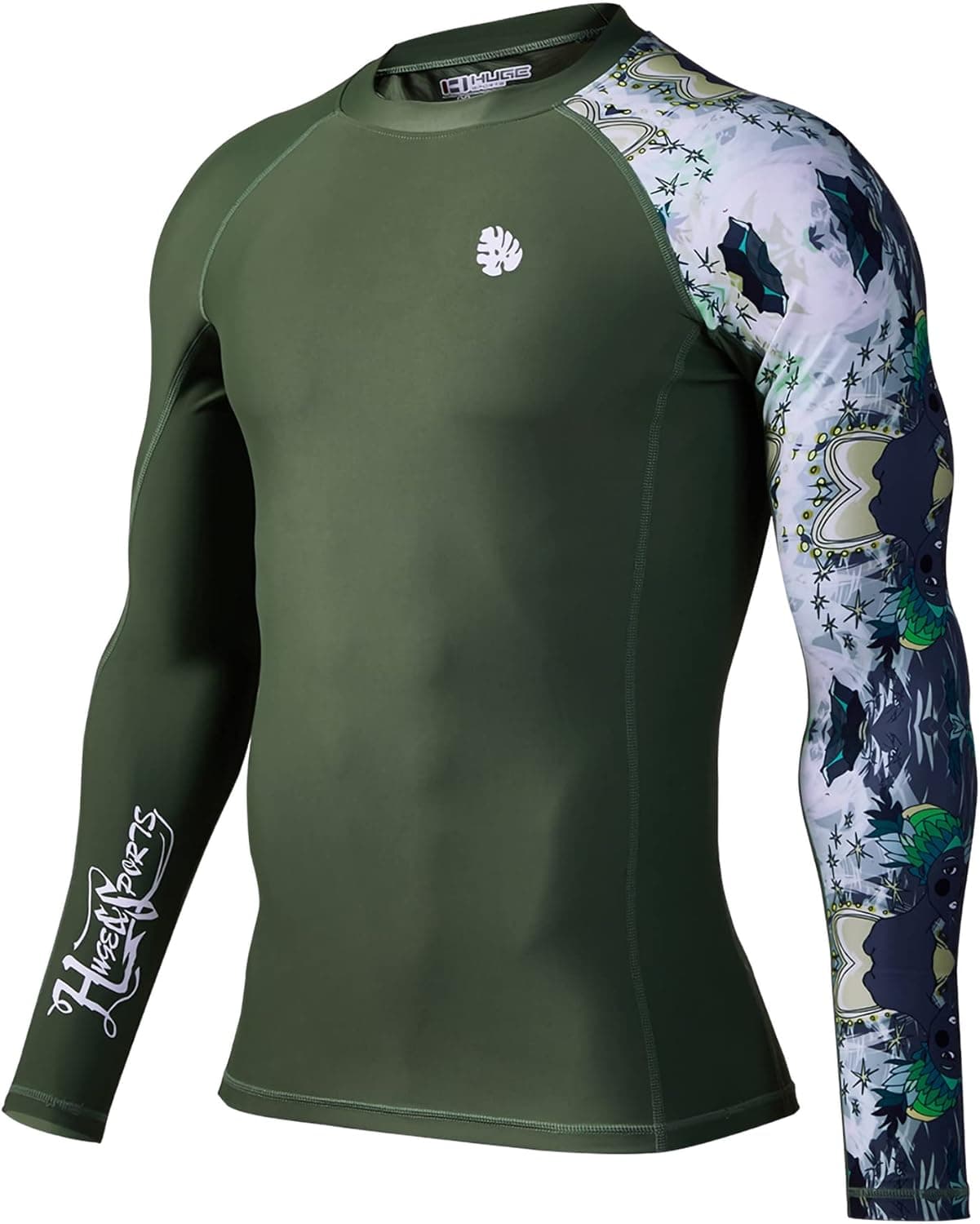 HUGE SPORTS Men's Splice UV Sun Protection UPF 50+ Skins Rash Guard Long Sleeves