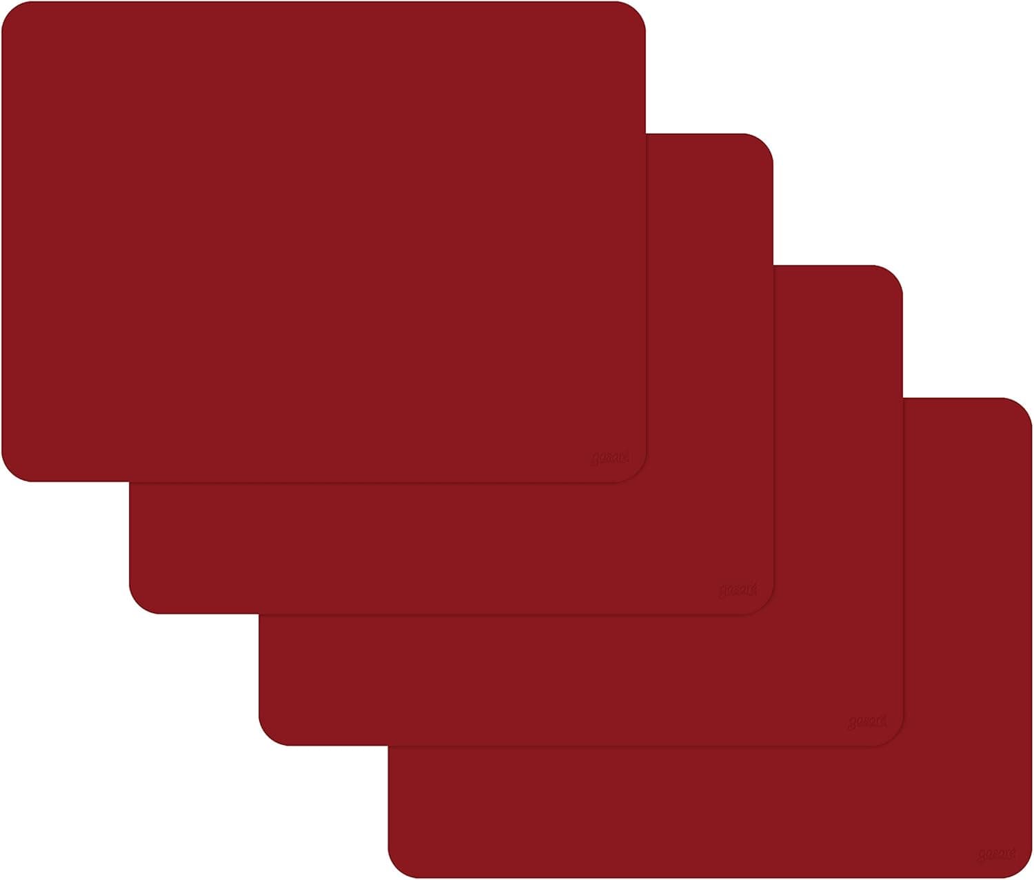 gasare, Silicone Placemats for Dining Table, Kids Placemats, Table Mats, Non Slip, Washable, Heat Resistant, Flexible, 20% Thicker, 16" x 12" x 1.1mm, Set of 4, Red