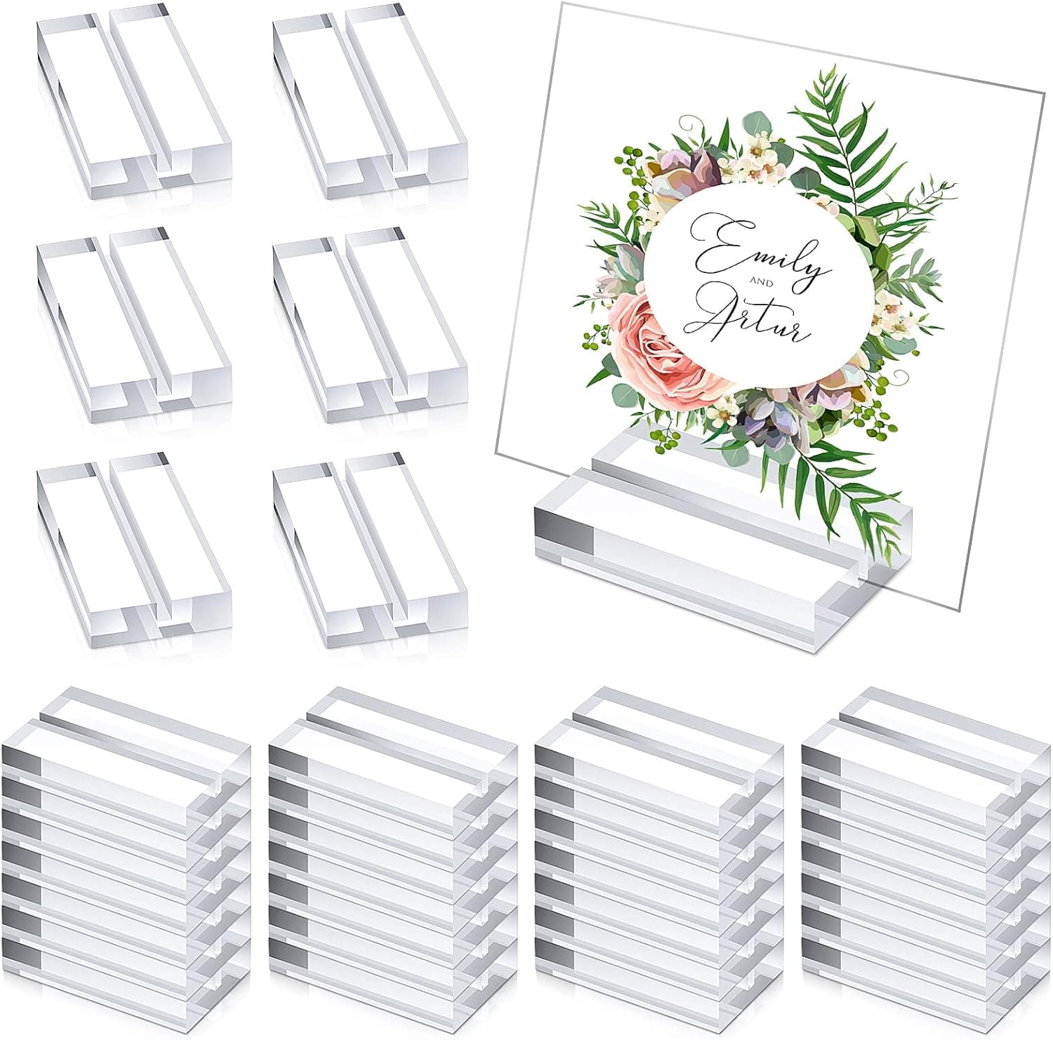 Acrylic Stands Clear Place Card Holders with Card Slot Table Numbers Display Stands Wedding Sign Holders Acrylic Card Display Stand for Wedding Table Numbers Photos Office Menu Meeting (40 Pieces)