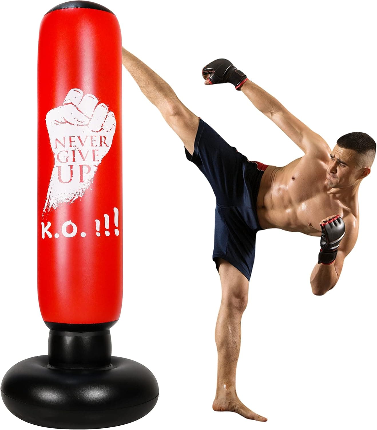 Freestanding Punching Bag with Stand - Heavy Boxing Bag for Adults- 63" Men Standing Stand Kickboxing Bag Inflatable for Training MMA Muay Thai Fitness
