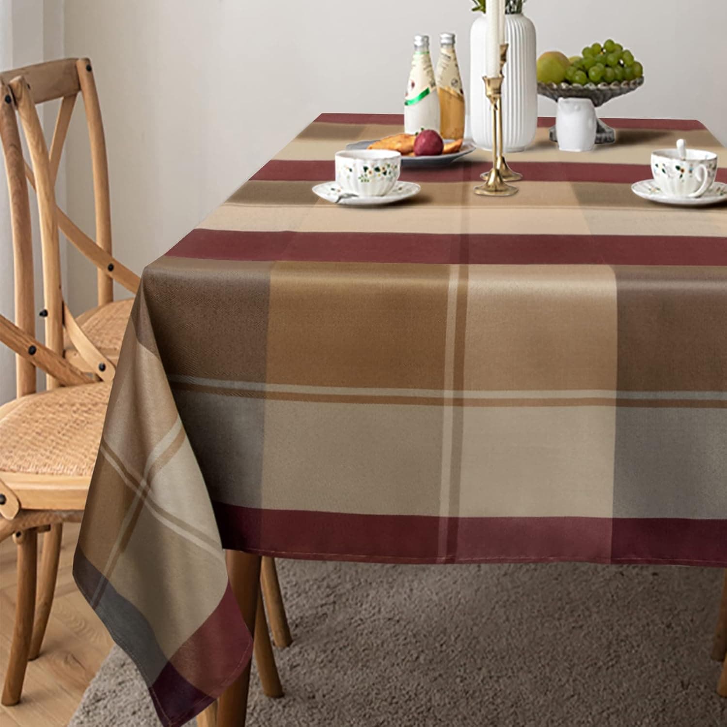 Rectangle Tablecloth, Checkered Style Christmas Tablecloth, Holiday Vintage Tablecloth for Christmas Kitchen Dining Room, Waterproof Dust-Proof Wrinkle Resistant
