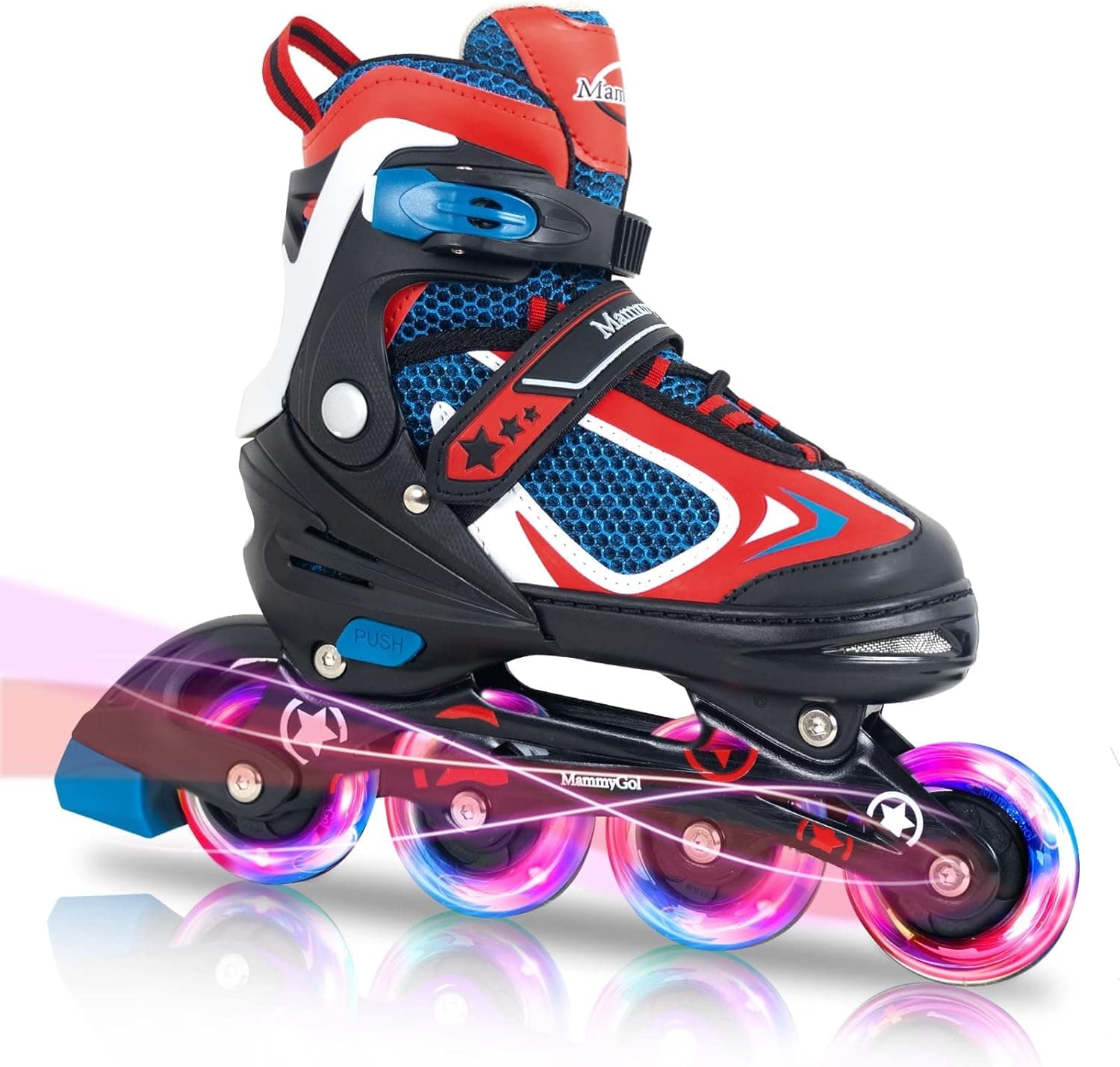 MammyGol Blades for Toddler Kids Babies - Blue/Black/Red Adjustable with Full Light Up Wheels - Inline Skates for tollders Beginners Outdoor Skating Birthday Gift Ages 3 4 5 6 7 8 9 10 11 12 13 14 15