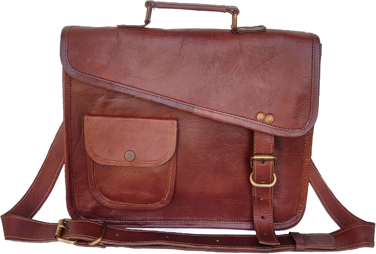 13" Cuero Shop- Stylish Men's Genuine Real Leather Small Brown Shoulder Messenger Passport Laptop Notebook Bag Ipad Mini Tablet Satchel Murse Strap Sling Bag Leather Bag Cross Body Bag Man Purse