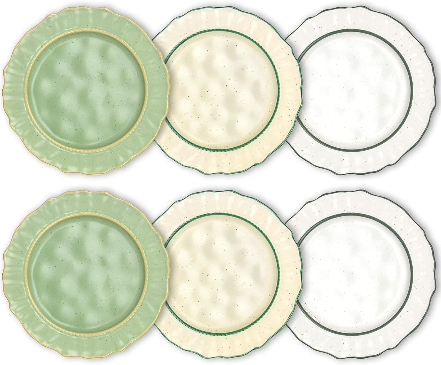 REOMORE Ceramic Dinner Plates Set of 6 with Flower Rim, Porcelain Charger Plates 8.25 inch Scratch and Chip Resistant, Microwave, Oven, Dishwasher Safe, Assorted Color